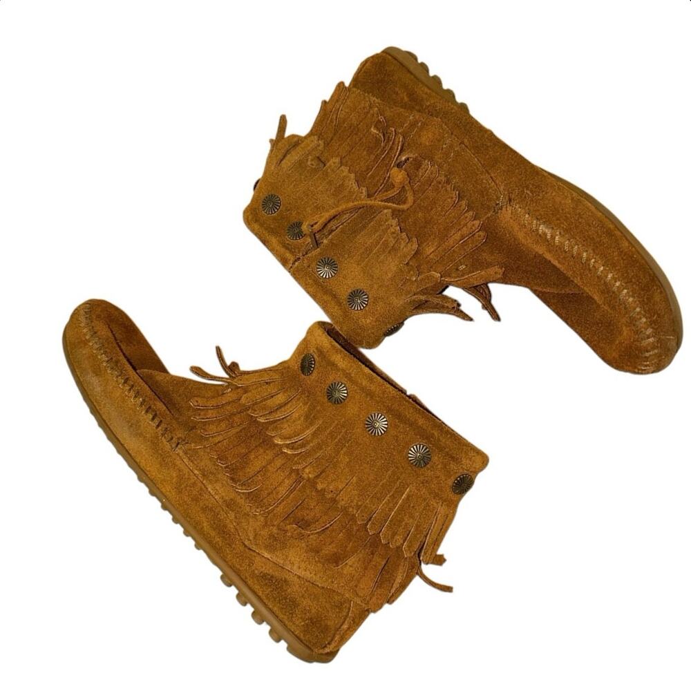 Minnetonka Brown Suede Fringe Ankle Boots Moccasins Size‎ 6